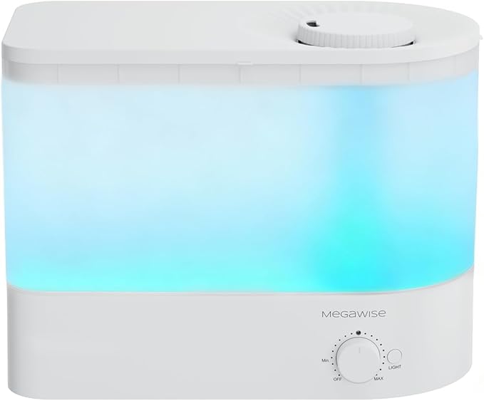 MEGAWISE 2025 Humidifier, 6L Large Capacity, 50H Runtime, Enjoy ultra-quiet, cool mist for your bedroom, nursery, or indoor plants. Top-fill design for effortless convenience (White)