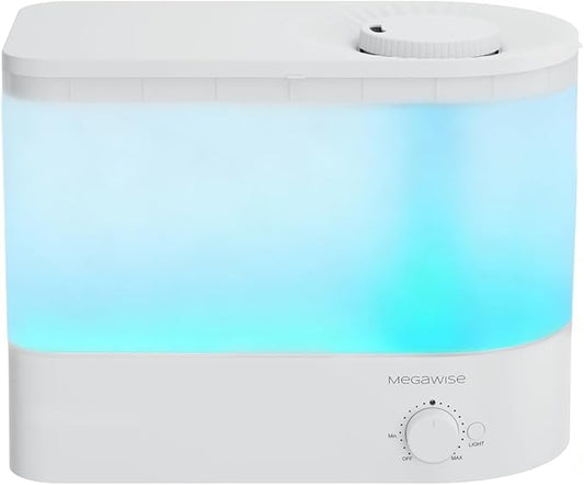 MEGAWISE 2025 Humidifier, 6L Large Capacity, 50H Runtime, Enjoy ultra-quiet, cool mist for your bedroom, nursery, or indoor plants. Top-fill design for effortless convenience (White)
