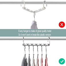 Meetu Space Saving Multifunctional Clothes Hangers - Stainless Steel 6X2 Slots Magic Cascading Hanger - Updated Hook Design Closet Organizer (Pack of 12)