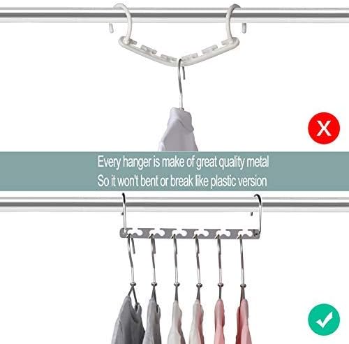 Meetu Space Saving Multifunctional Clothes Hangers - Stainless Steel 6X2 Slots Magic Cascading Hanger - Updated Hook Design Closet Organizer (Pack of 12)