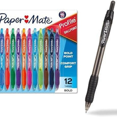 Paper Mate Profile Retractable Ballpoint Pens, Assorted Colors, Bold | 1.4mm Point | Soft Grip | Vivid Ink | 144 Count