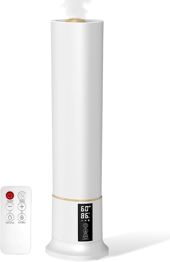 Humidifier Large Room,2.4Gal Cool Mist Humidifiers for Bedroom 9L High Capacity 24dB Quiet Air Humificador fit Removable Water Tank 360° Adjustable, Top Fill & Easy Clean with Remote Control （White）
