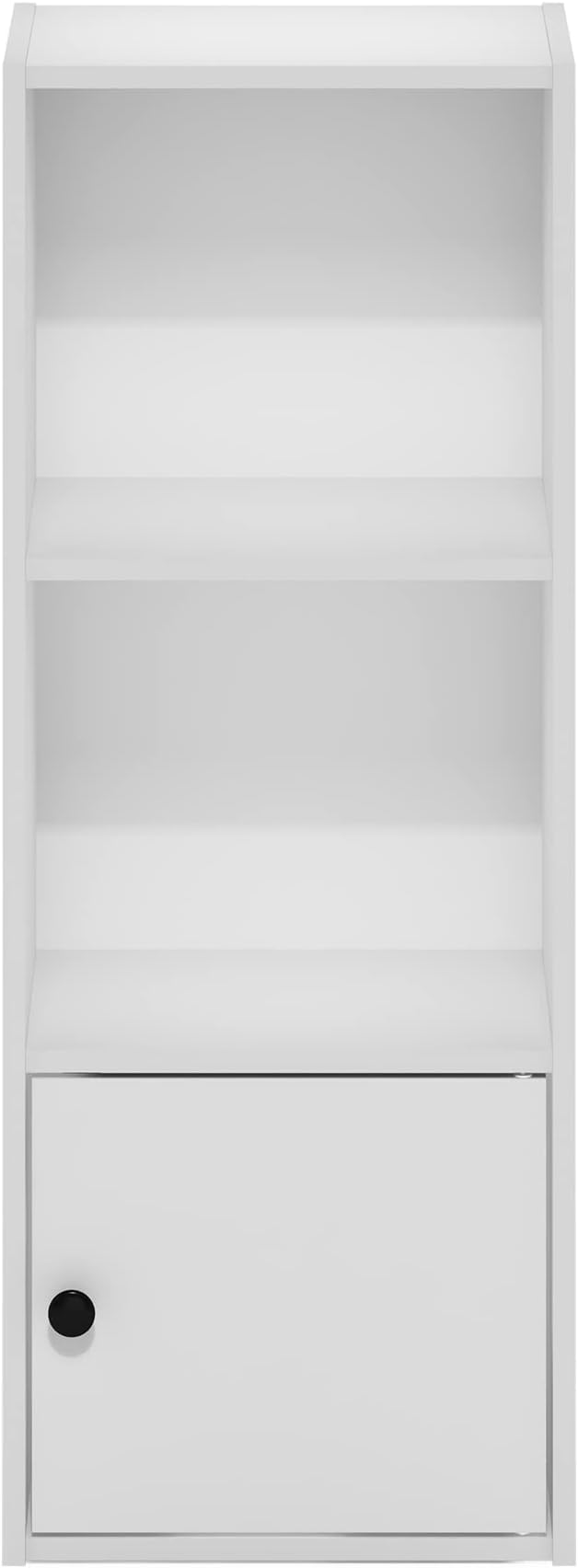 Furinno LUDER Book Shelf, 3-Tier Modern Bookshelf, Bookcase with 1 Door Storage Cabinet, 9.3 x 12 x 31.5, for Living Room, Bedroom, Home Office, White