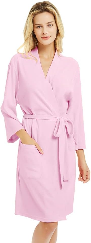U2SKIIN Womens Robes, 100% Cotton Lightweight Robes 3/4 Sleeves Kimono Knit Soft Loungewear Short Bathrobe