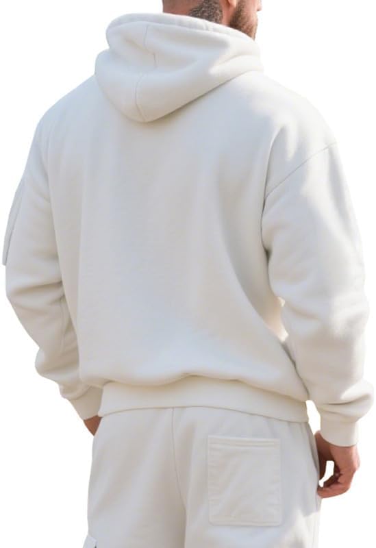 Men's Hooded Sweatshirt - Quarter Zip Pullover with Pockets Autumn Winter Casual Wear for Vacations
