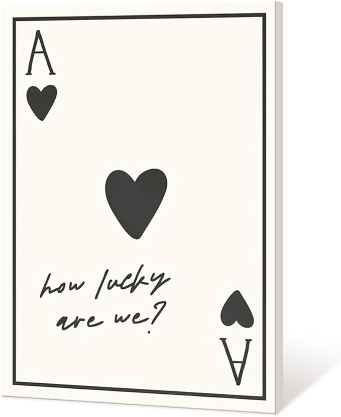 Vintage How Lucky Are We Wall Art Trendy Poker Posters Minimalist Ace of Hearts Decor Funny Inspirational Quotes Canvas Prints Lucky You Pictures for Dorm Bedroom Home Aesthetic 20x30in Framed
