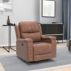 CANMOV Leather Recliner Chair, Classic and Traditional Manual Recliner Chair with Overstuffed Arms and Back, Manual Single Sofa with Concealed Cup Holders, Brown