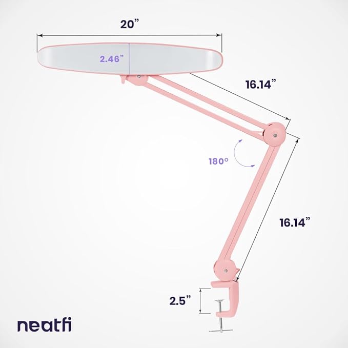 Neatfi XL 2,200 Lumens LED Task Lamp, 24W Super Bright Desk Lamp, 117 Pcs SMD LED, 4 Level Brightness, Dimmable, Task Light for Home, Office, Workbench (Non-CCT, Rose Gold)