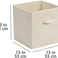 Amazon Basics Collapsible Fabric Storage Cube Bins Organizer with Handles, Sturdy, Beige, 13-x-13-x-13-inch, Pack of 6