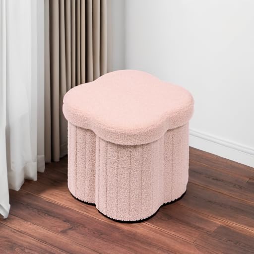 B FSOBEIIALEO Storage Ottoman Cube, Flowers Shaped Ottomans with Storage Foot Stool Footrest for Lving Room, Boucle Ottoman Seat for Dorm Room,Faux Teddy Fur,White 12.6"x12.6"x12.6" Dormly