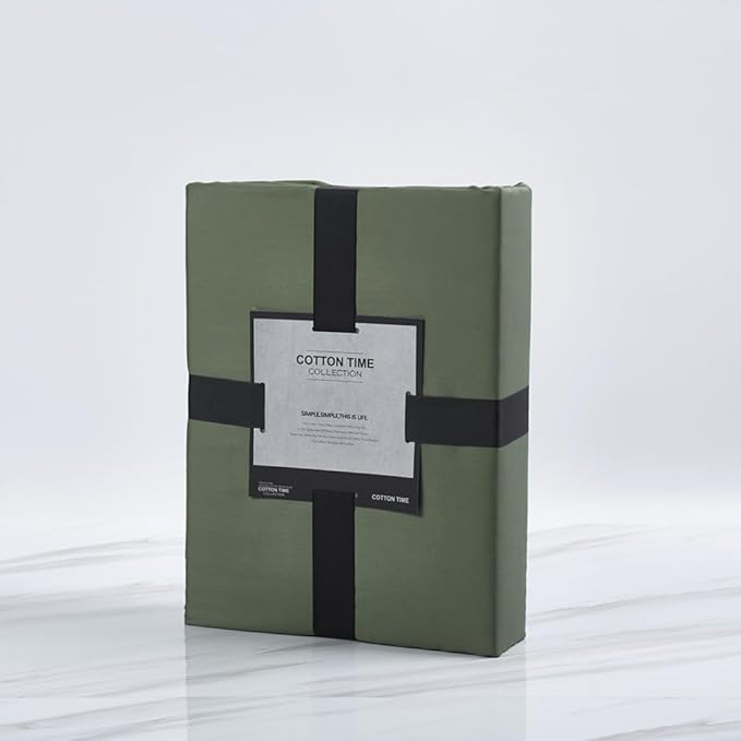 VM VOUGEMARKET Sateen Cotton Duvet Cover Queen,3pcs Dark Army Green Bedding Set for Hot Sleeper,Soft Siky Breathable Duvet Cover with Zipper Closure (Olive Green,Queen)