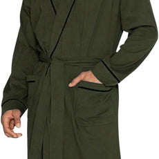 HOLOVE Men's Pure Cotton Bathrobe Lightweight Kimono and Hooded Spa Robes Soft Sleepwear