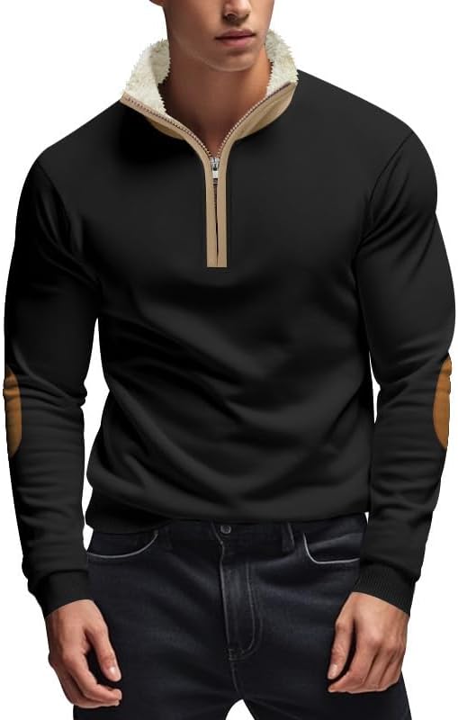 Men's Quarter Zip Sweatshirt - Stand Collar Solid Casual Top Autumn Winter Wear for Vacation Daily Use