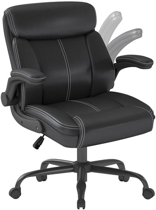 AnyGod Executive Chair with Flip-up Armrests, Lumbar Support, Adjustable Height, Mid-Back with Rocking Function for Executives