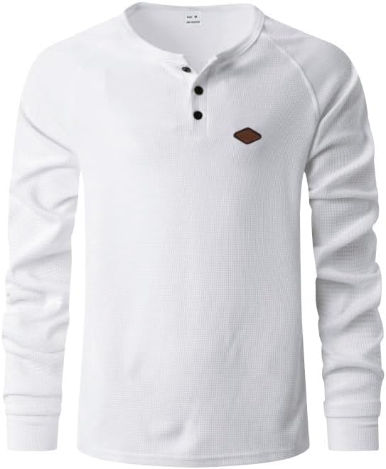 Men's Warm Waffle Top - 1/4 Button Round Neck Solid Color Casual Sweatshirt for Daily Vacation Wear