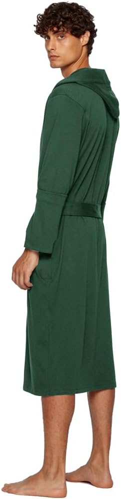 HOLOVE Men's Pure Cotton Bathrobe Lightweight Kimono and Hooded Spa Robes Soft Sleepwear