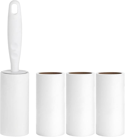 Lint Roller for Pet Hair Extra Sticky Lint Removal Roller with 3 Refills, Reusable Handle with 4 Sticky Rolls Total 240 Sheets (White Stick)