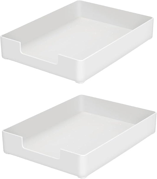 Desk Letter Tray, 2 PCS A4 Size Plastic Stackable File Document Organizer, Office Desktop File Paper Holder, Anti-Skid Stacking Support for Office Supplies (2X White)