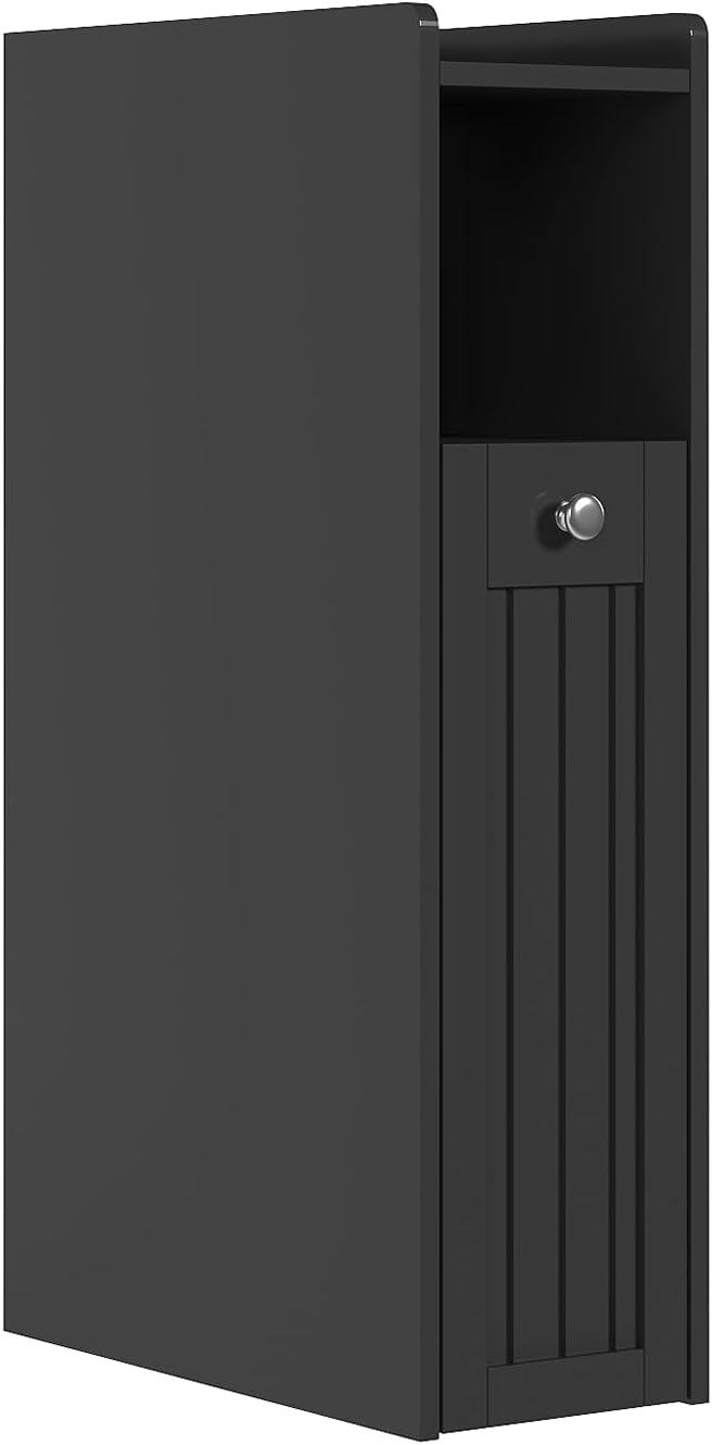 ChooChoo Slim Bathroom Storage Cabinet, Narrow Small Bathroom Organizer with Slide Out Drawer Storage, Toilet Paper Holder, for Small Spaces, Black