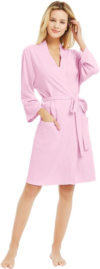 U2SKIIN Womens Robes, 100% Cotton Lightweight Robes 3/4 Sleeves Kimono Knit Soft Loungewear Short Bathrobe