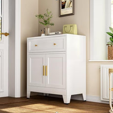 Metal Sideboard Cabinet, Small Pantry Sideboard Cabinets with 2 Doors and Adjustable Shelves, White Metal Buffet Cabinet for Kitchen Dining Room Living Room, Entryway, Bathroom,Office