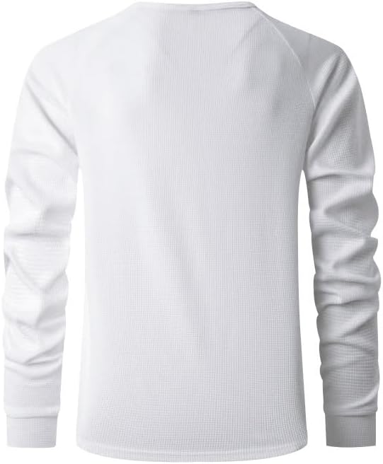 Men's Warm Waffle Top - 1/4 Button Round Neck Solid Color Casual Sweatshirt for Daily Vacation Wear