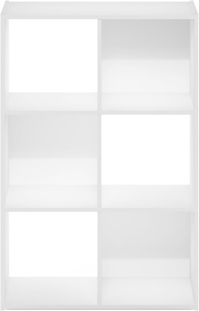 Furinno PELLI Book Shelf, 3x2 Bookshelf, Cube Storage Organizer Cabinet, 11.6 x 24.2 x 35.9, for Living Room, Bedroom, Home Office, White