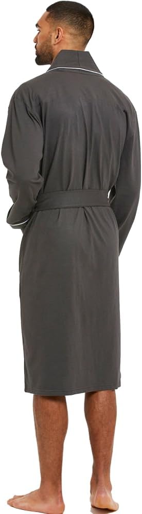 HOLOVE Men's Pure Cotton Bathrobe Lightweight Kimono and Hooded Spa Robes Soft Sleepwear