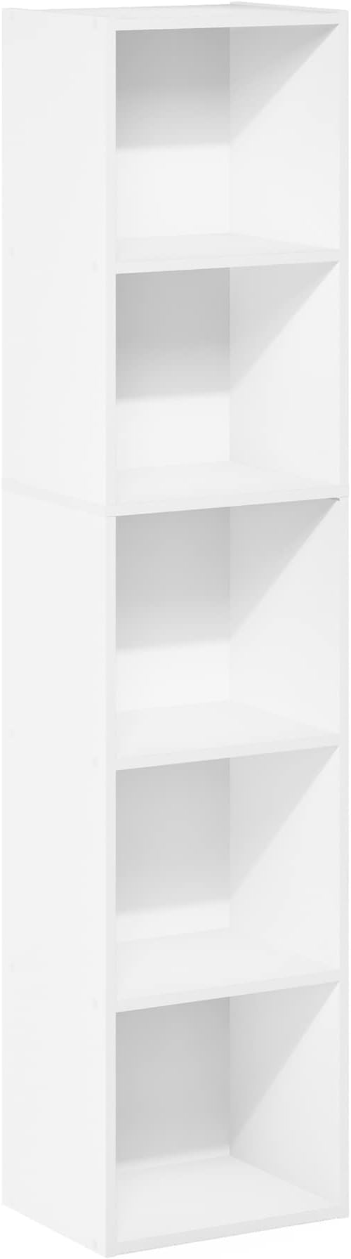 Furinno PASIR Book Shelf, 5-Tier Modern Bookshelf, Open Shelves Bookcase 9 x 12 x 52, for Living Room, Bedroom, Home Office, White