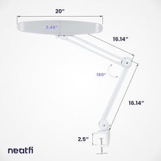 Neatfi XL 2,200 Lumens LED Desk Lamp with Clamp, 24W Bright Architect Task Lamp, 20 Inches Dimmable Computer Light, Adjustable Desk Light for Home, Office, Crafts, Nails & Hobbies (Non-CCT, White)
