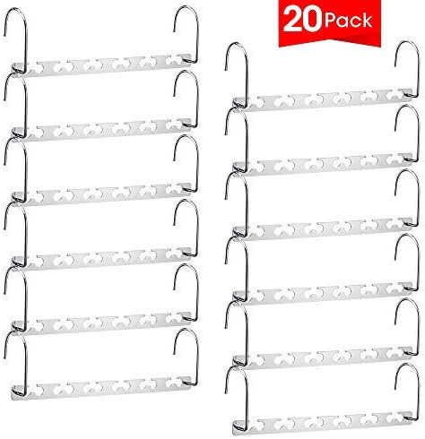 Meetu Space Saving Multifunctional Clothes Hangers - Stainless Steel 6X2 Slots Magic Cascading Hanger With Updated Hook Design - Closet Organizer (Pack of 20)