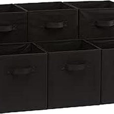 Amazon Basics Collapsible Fabric Storage Cubes Organizer with Handles, Sturdy, Black, 10.5-x-10.5-x-11-inch, Pack of 6