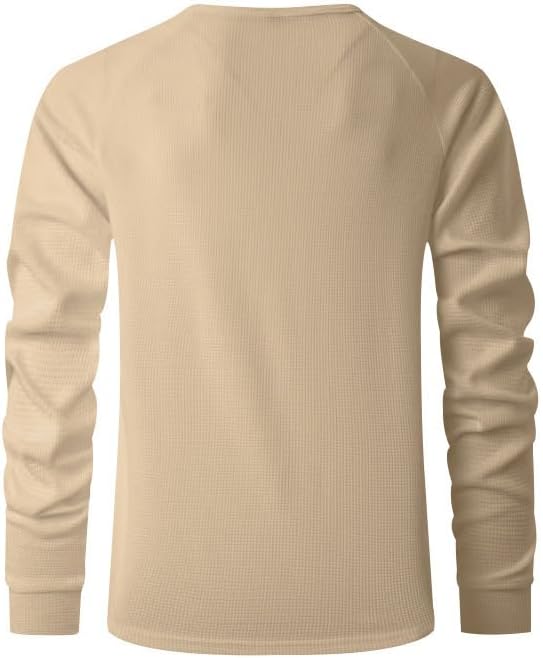 Men's Warm Waffle Top - 1/4 Button Round Neck Solid Color Casual Sweatshirt for Daily Vacation Wear