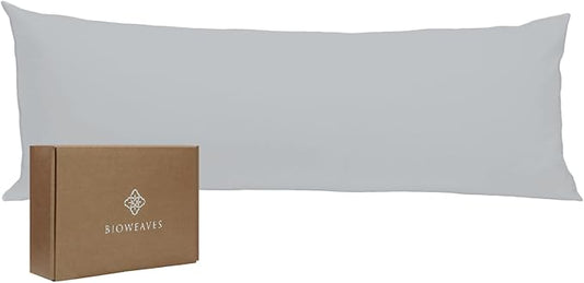 BIOWEAVES 100% Organic Cotton Body Pillow Cover for Body Pillowcases 300 Thread Count Soft Sateen Weave GOTS Certified with Zipped Closure - 21" x 54", Glacier Gray