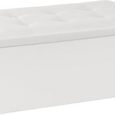 Youdesure White Folding Storage Ottoman Bench, Faux Leather Footrest for Living Room, Ottoman with Storage Padded Seat for Bedroom, Holds up to 350lbs