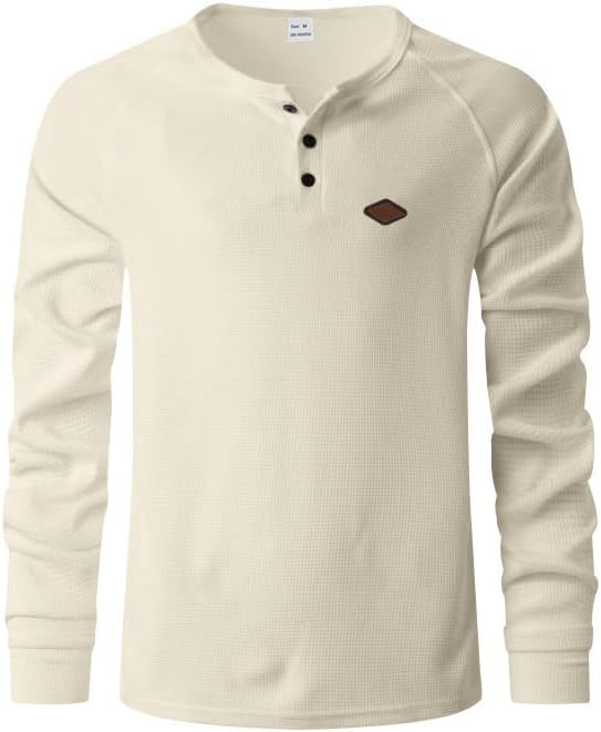 Men's Warm Waffle Top - 1/4 Button Round Neck Solid Color Casual Sweatshirt for Daily Vacation Wear