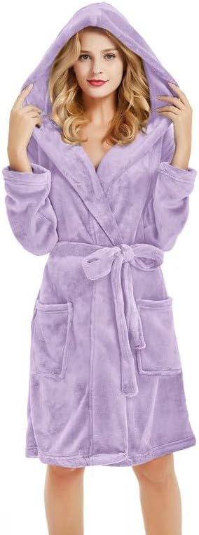 U2SKIIN Women Hooded Fleece Robe, Short Plush Robes for Womens With Hood Soft Warm Spa Bathrobe