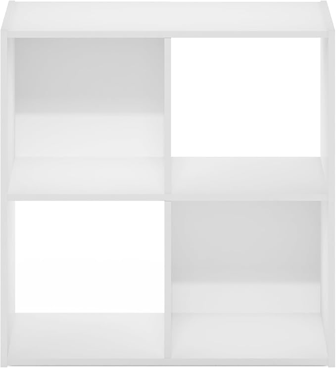 Furinno PELLI Book Shelf, 2x2 Bookshelf, Cube Storage Organizer Cabinet, 11.6 x 24.2 x 24.2, for Living Room, Bedroom, Home Office, White