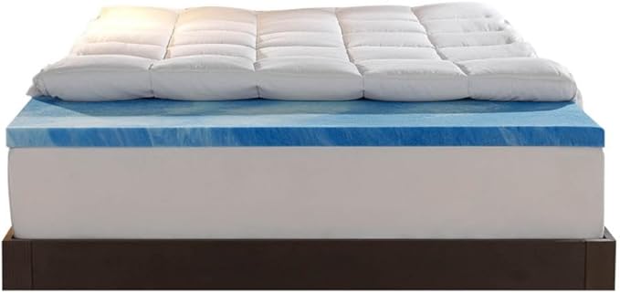 Sleep Innovations Dual Layer 4 Inch Memory Foam Mattress Topper, California King Size, Medium Support, 2 Inch Cooling Gel Memory Foam Plus 2 Inch Pillow Top Cover