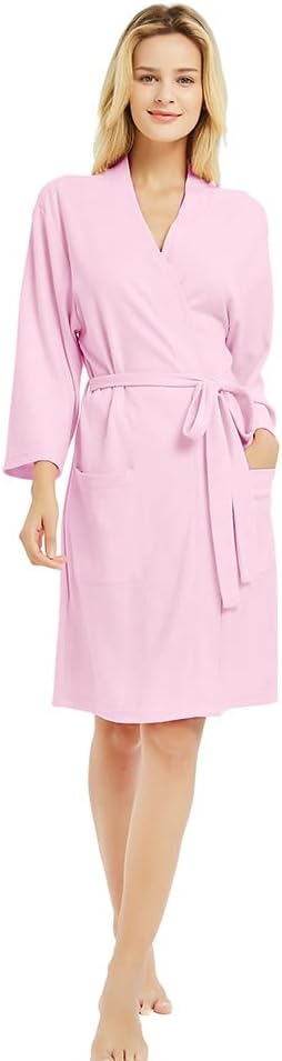 U2SKIIN Womens Robes, 100% Cotton Lightweight Robes 3/4 Sleeves Kimono Knit Soft Loungewear Short Bathrobe