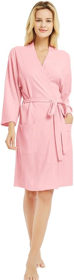 U2SKIIN Womens Robes, 100% Cotton Lightweight Robes 3/4 Sleeves Kimono Knit Soft Loungewear Short Bathrobe
