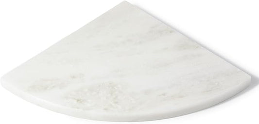 Koville Namibia White Marble Corner Shower Shelf for Bathroom, 10'' Polished Marble Corner Shelves, Wall Mounted Stone Corner Shower Caddy, No Drilling Adhesive Shelf - 1 Layer(No Glue Included)