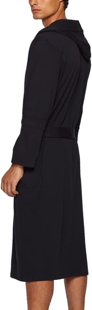 HOLOVE Men's Pure Cotton Bathrobe Lightweight Kimono and Hooded Spa Robes Soft Sleepwear