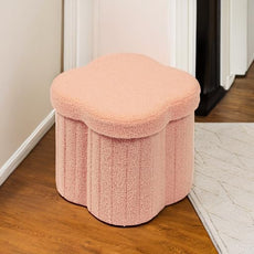 B FSOBEIIALEO Storage Ottoman Cube, Flowers Shaped Ottomans with Storage Foot Stool Footrest for Lving Room, Boucle Ottoman Seat for Dorm Room,Faux Teddy Fur, Orange 12.6