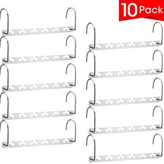 Meetu Space Saving Multifunctional Clothes Hangers - Stainless Steel 6X2 Slots Magic Cascading Hanger - Updated Hook Design Closet Organizer (Pack of 10)