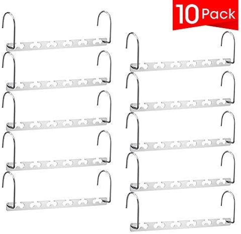 Meetu Space Saving Multifunctional Clothes Hangers - Stainless Steel 6X2 Slots Magic Cascading Hanger - Updated Hook Design Closet Organizer (Pack of 10)