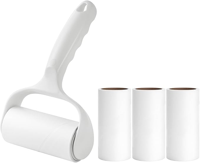 Flat Surface Lint Roller for Pet Hair Extra Sticky Lint Remover for Couch Clothes Furniture Pool Table Felt Lint Roller 1 T Handle with 4 Sticky Rolls (Daisy White)