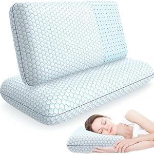 Memory Foam Pillows for Side, Set of 2, Back and Stomach Sleepers, Bed Pillow with Breathable Mesh and Washable Cover, Bed Pillow for Sleeping (Blue, Queen Size)