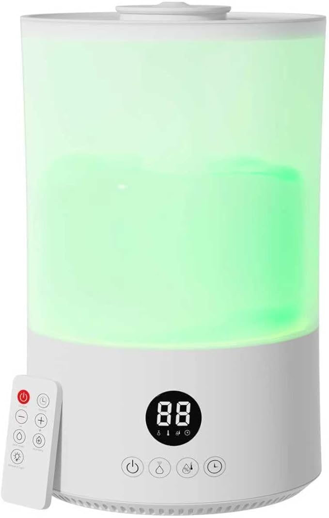Humidifiers for Bedroom, 1.1Gal Top Fill Humidifier for Large Room, 250ml/h Cool Mist Output Humidificador, 24dB Quiet Air Humificador with Remote, Easy to Fill & Clean, fit Indoor Plants (White)