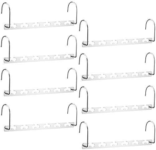 Meetu Space Saving Multifunctional Clothes Hangers - Stainless Steel 6X2 Slots Magic Cascading Hanger - Updated Hook Design Closet Organizer (Pack of 10)